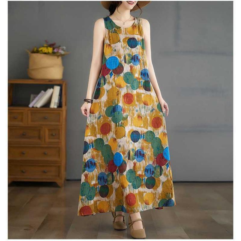 New Long Dresses Summer New Plus Size Sleeveless Round Neck Printed Dresses