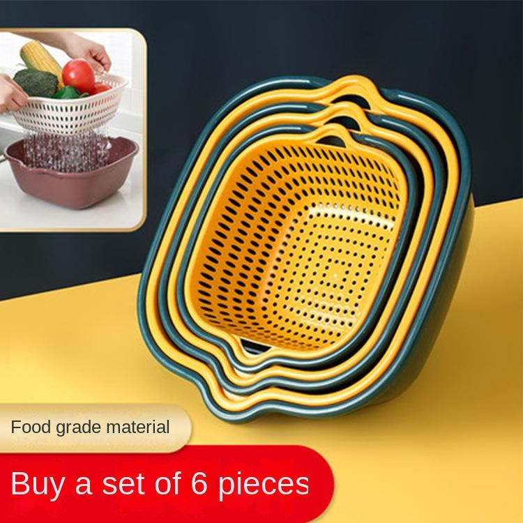 Drain Basket Kitchen Storage Double-layer Household Vegetable Basket Fruit and Vegetable Basket Basin