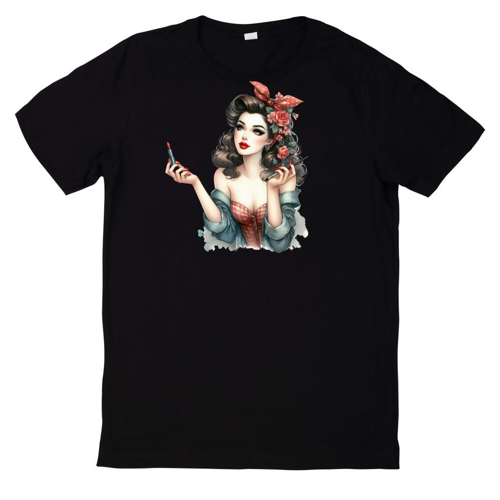 T-Shirt Pin-up Girl Motif CottonWill Be Opened In a New Window or Tab