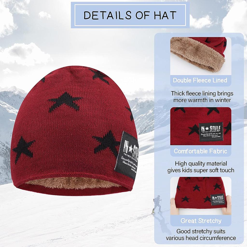 Hot Sale Children's Winter Woolen Hats Scarf Set Baby Boys Girls Korean Thick Warm Knitted Star Pattern Beanie Hat Kids