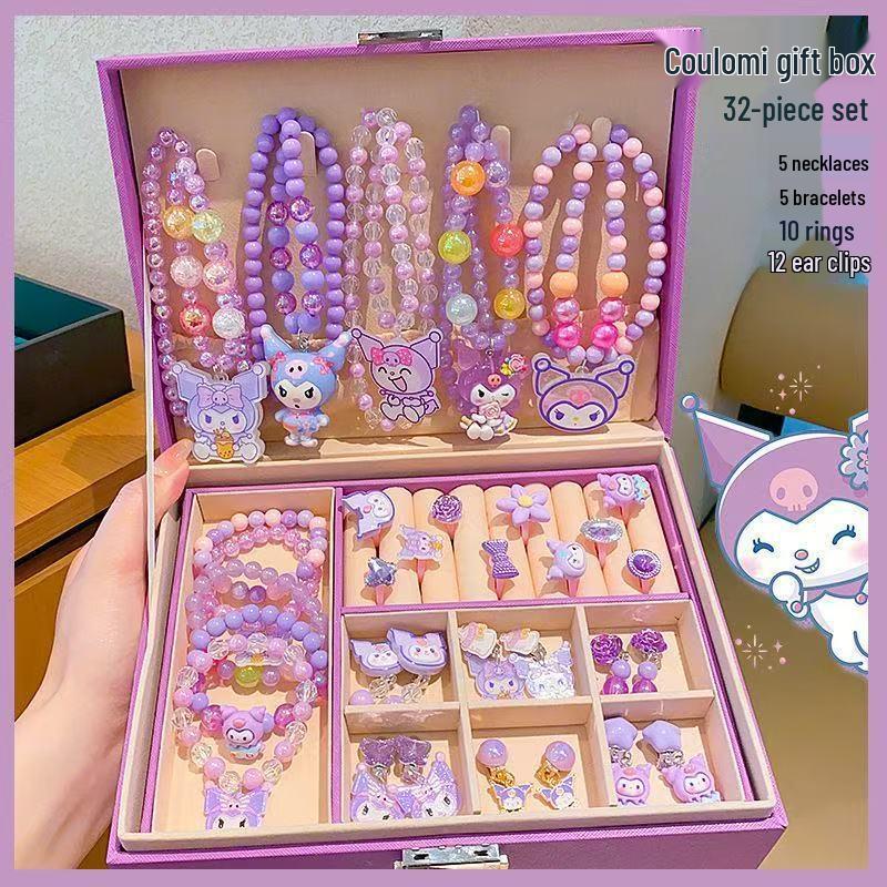Kuromi Kids' Jewelry Gift Set: Necklace, Bracelet, Ring, Exquisite Box for Girls' Birthday