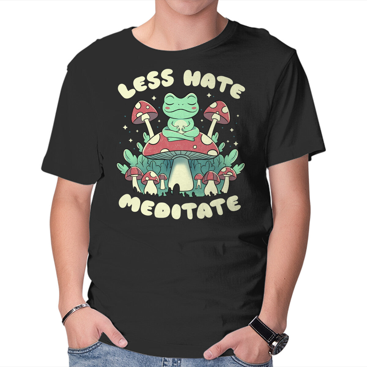 Unisex Crew Neck T-Shirt Less Hate Meditate Graphic Short Sleeve Casual Tee XS