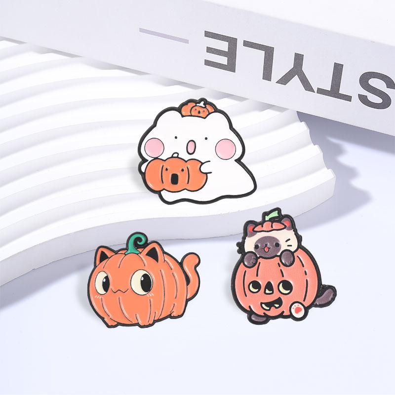 Xiaomi Cartoon Halloween Pumpkin Cat Enamel Pin Spooky Cute Pumpkin Cat Kitten Brooch Backpack Lapel Hat Badge Jewelry Gift for Friends