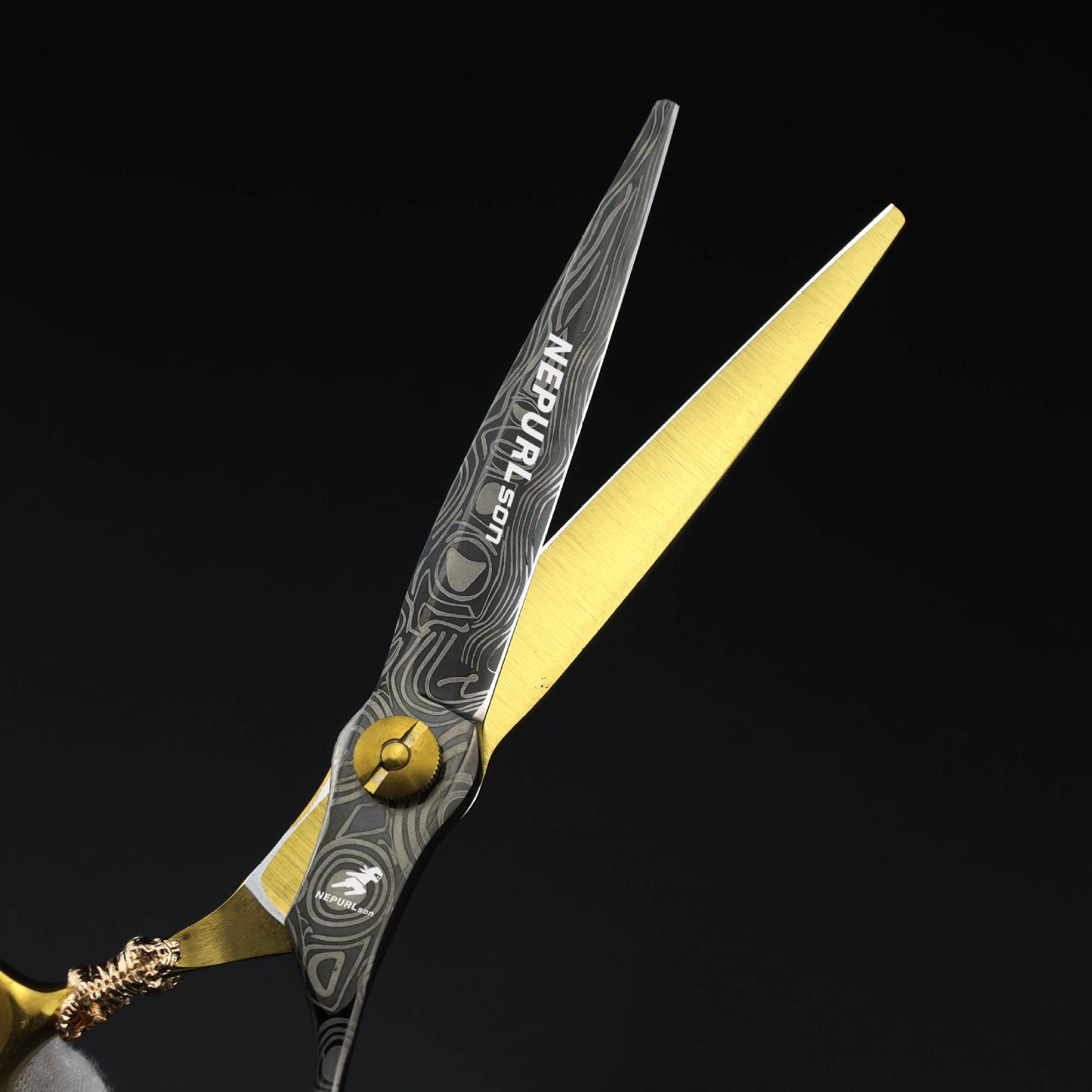 Black & Gold 7-inch Napson Damascus Steel Hairdressing & Thinning Barber Scissors