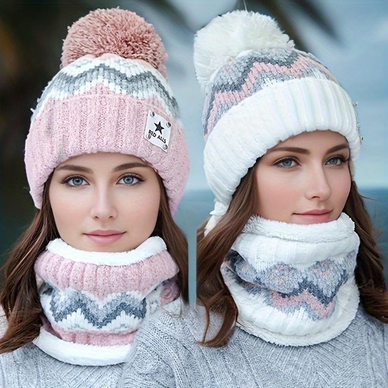2pcs Women's Winter Hat & Face Mask Set - Soft Fleece, Elastic Stretch Fit, Machine Washable, Cozy Fleece Lined for Skiing, Cycling, Cold Weather