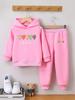 Girls' Heart-Shaped Hoodie and Pants Set - Warm Velvet Pullover for Autumn/Winter