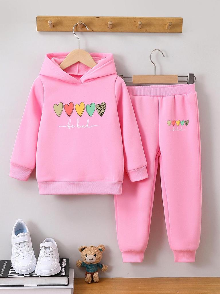 Girls' Heart-Shaped Hoodie and Pants Set - Warm Velvet Pullover for Autumn/Winter