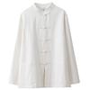Spring Men's Linen Cotton Placket Long-sleeved Casual Solid Color Tang Suit Stand-up Collar Casual Loose Shirt