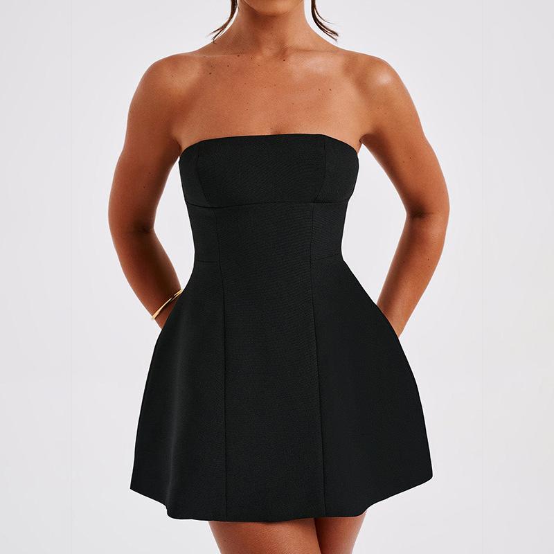 Sexy mini šaty bez rukávů s tubovým topem, jednobarevné, patchworkové, s vysokým pasem, letní móda, dámské bodycon šaty s hlubokým výstřihem, na dovolenou, bez ramínek