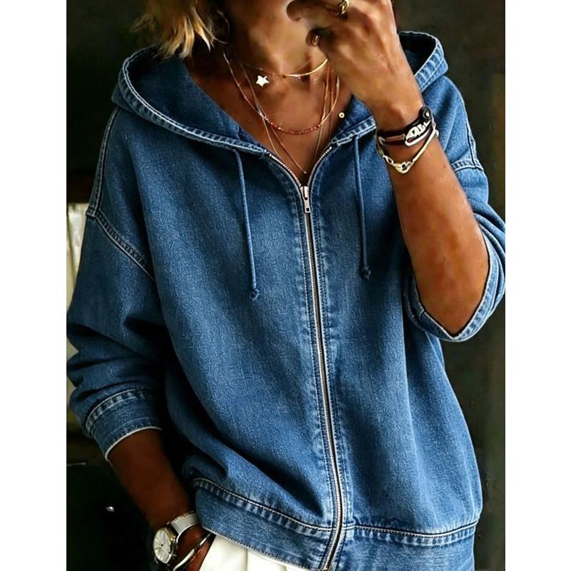 VEZFAA  Women's Fashion Casual Plaid Print Spring Fall Long Sleeve Hooded Jackets & Coats