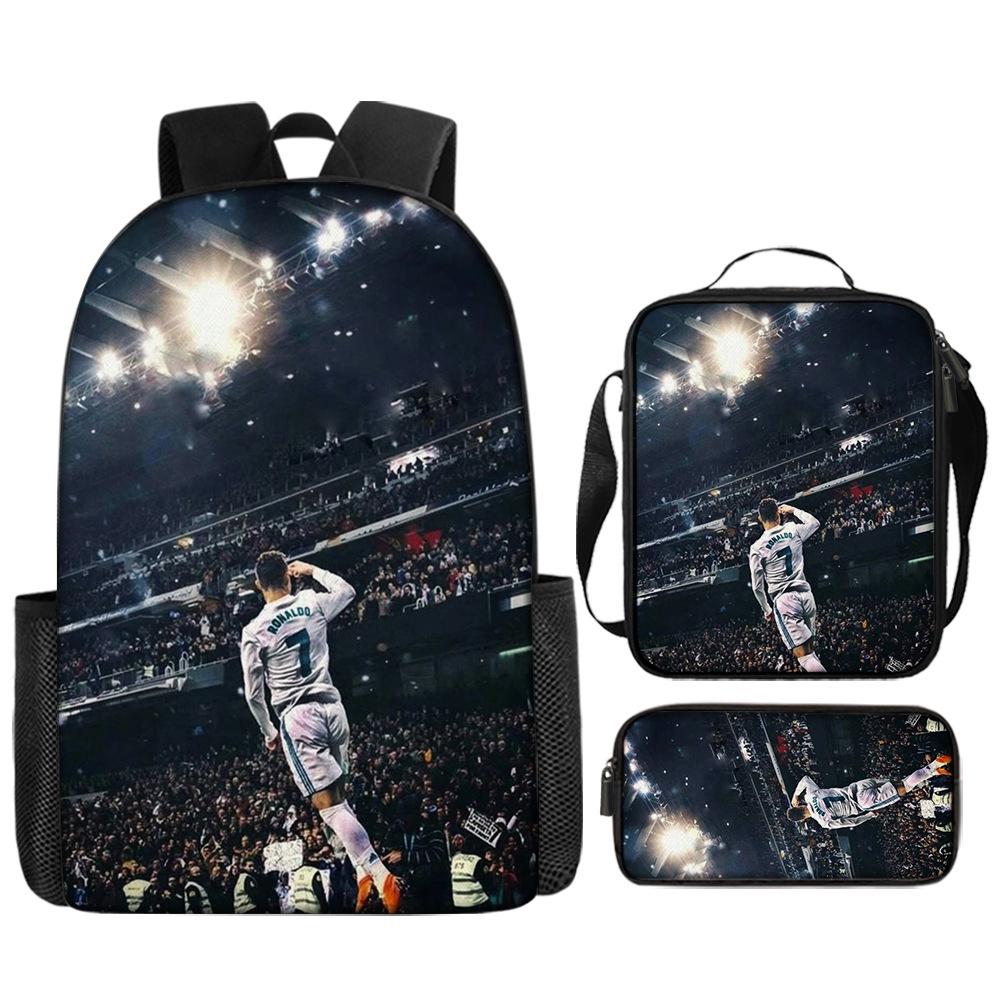 Sac à dos imprimé étoile de football Sac à dos scolaire trois pièces pour enfants Sac à dos dessin animé pour élève de l'école primaire Three-piece set