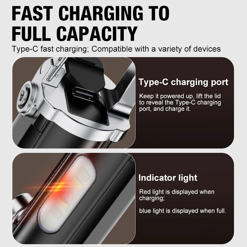 Mini EDC Keychain Flashlight-COB Work Light, Portable Emergency Lamp Handheld Flashlight for Hiking,Self-Defense Safety Lighting