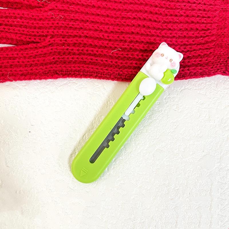 Cute Green Apple Cat Utility Knife Retractable Knife Paper Box Cutter Portable Express Package Knife Student Paper Cutter
