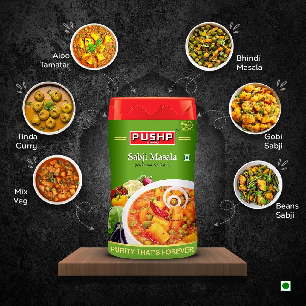 Pushp Sabji Masala 500g Glas Packung mit 2 Premium Indische Gewürzmischung für Gemüse Mehrzweck Curry Gewürz Küchengebrauch