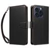 For iPhone 15 Pro Case RFID Blocking PU Leather Wallet Flip Phone Cover with Wrist Strap