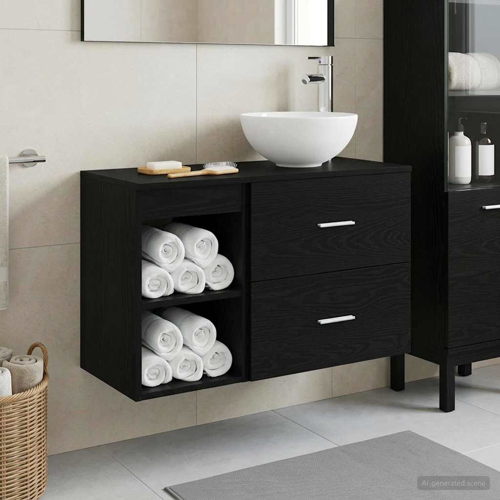 Bathroom Furniture Set 2 Pcs Black Oak Wood Based Material