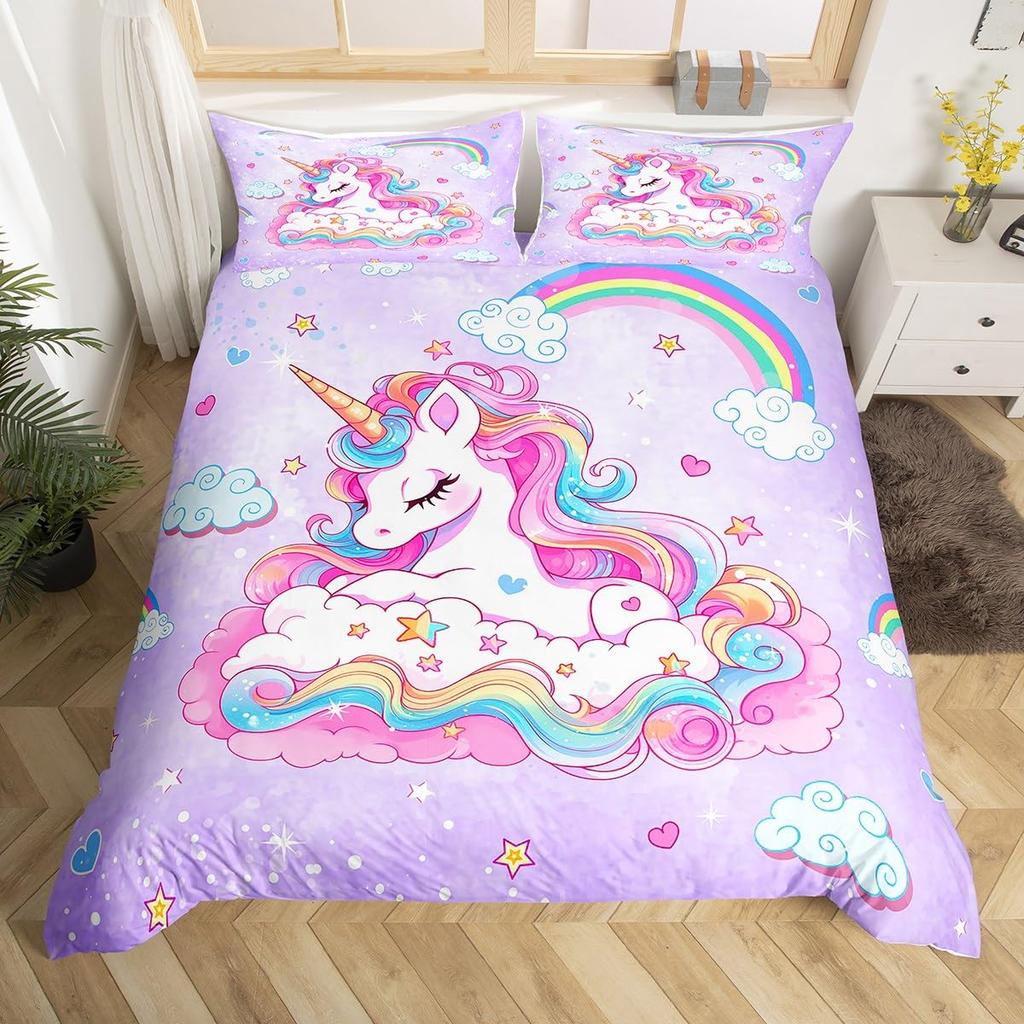 Unicorn Duvet Covers For Girls Teens Queen Lightweight Down Quilt Covers Bedroom Decor 2 Pillowcases 1 Duvet Cover No Comforter