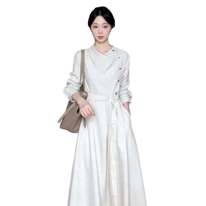 

2025 Early Autumn French High-Neck Long-Sleeved Dress - Light-Colored, Elegant Old Money Style Small серый/белый