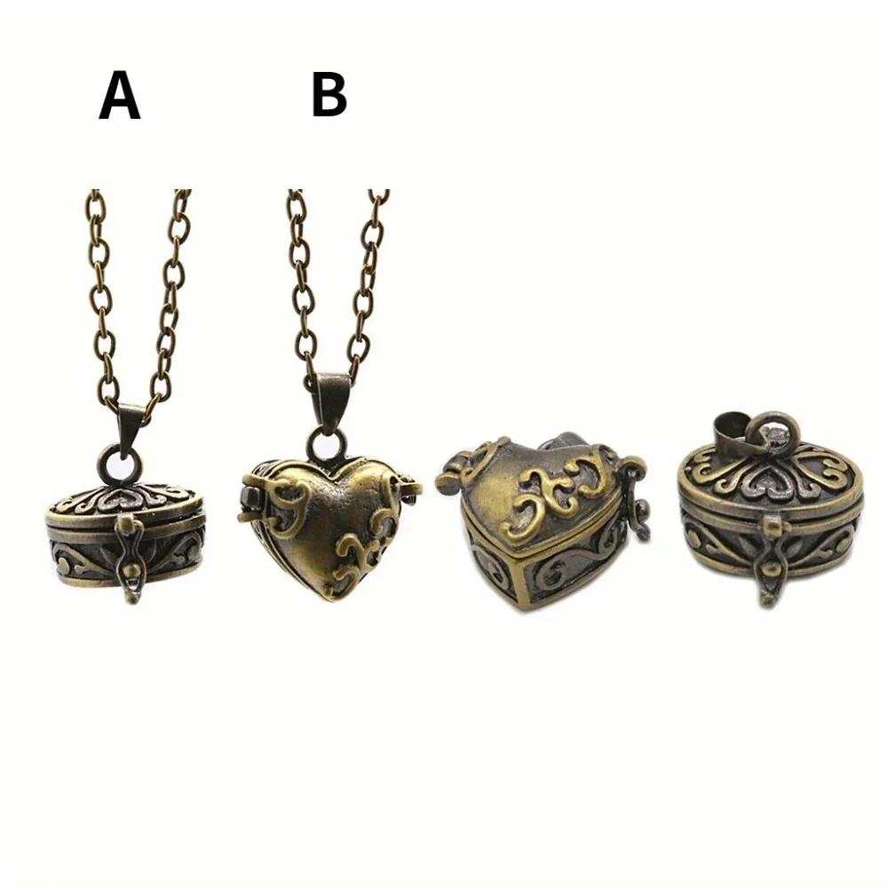 Brass Made Old Can Open Hollow Memorial Photo Box Necklace Pendant Bronze Love Jewelry Box