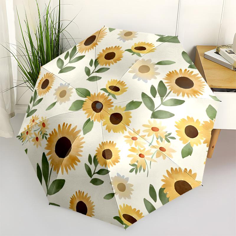 1pc Sunflower Print Auto-Fold Umbrella with One-Touch Open/Close - 8 Reinforced Ribs for Windproof Stability,  Yy251118195