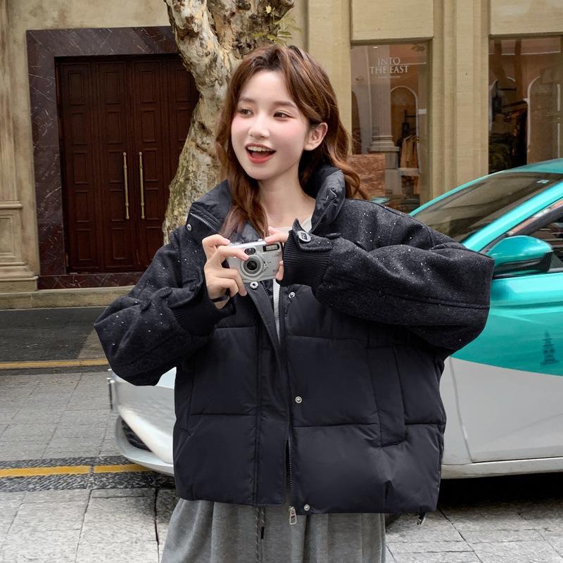 New cotton-padded jacket fashion women's clothing loose short cotton-padded clothing hooded loose sequins winter cotton-padded jacket