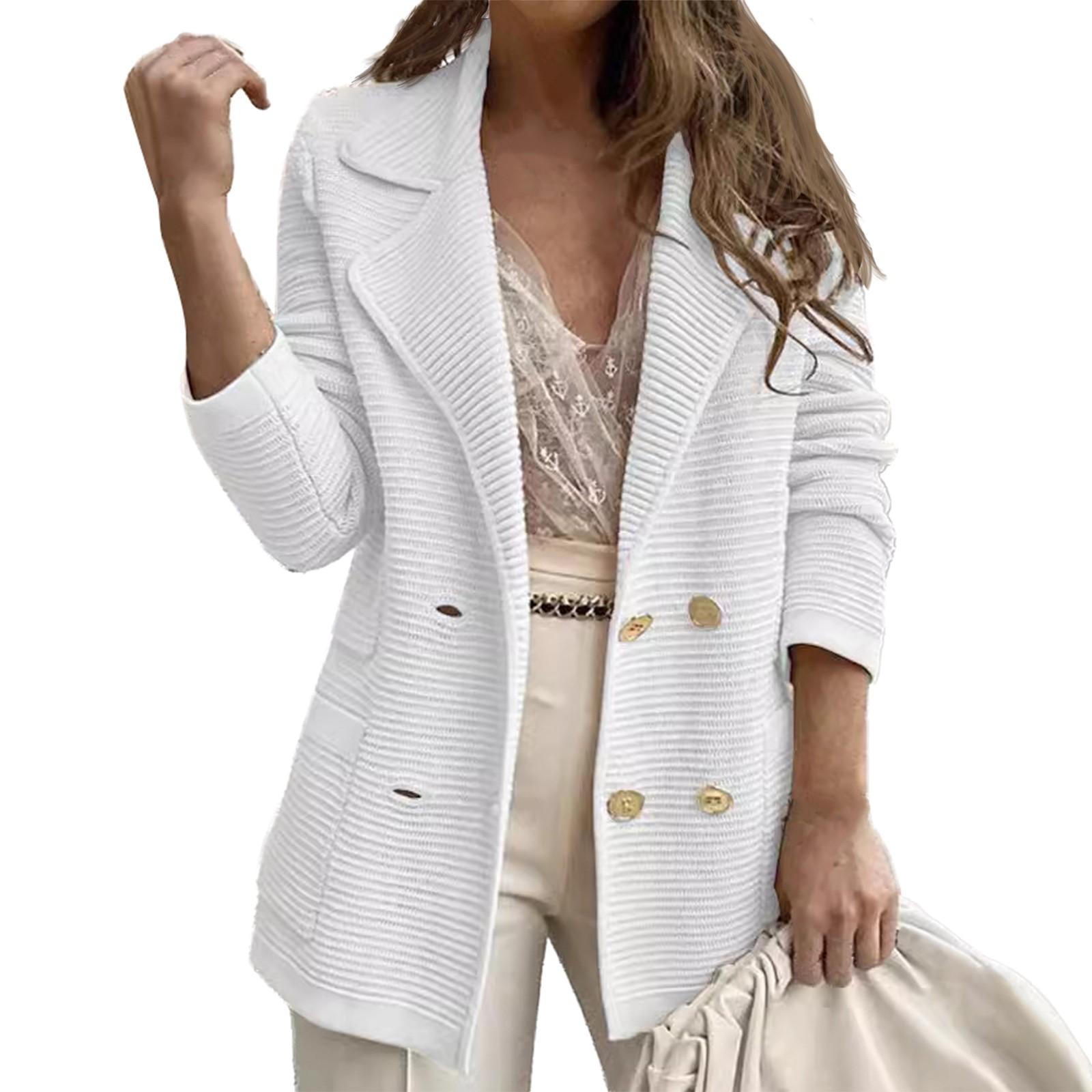 

Женские короткие фактурные деловые повседневные рабочие куртки с пуговицами и лацканами, с открытым передом, с длинным рукавом, осенний наряд M белый