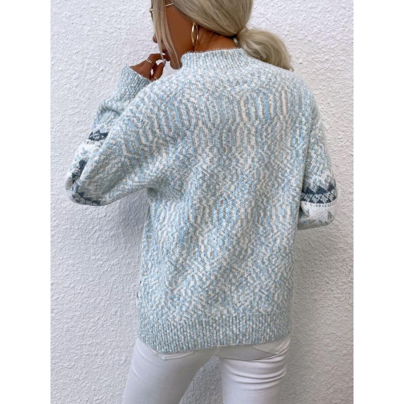 Damen Strickwaren Herbst/Winter Weihnachtspullover Halbrollkragen Schneeflockenpullover