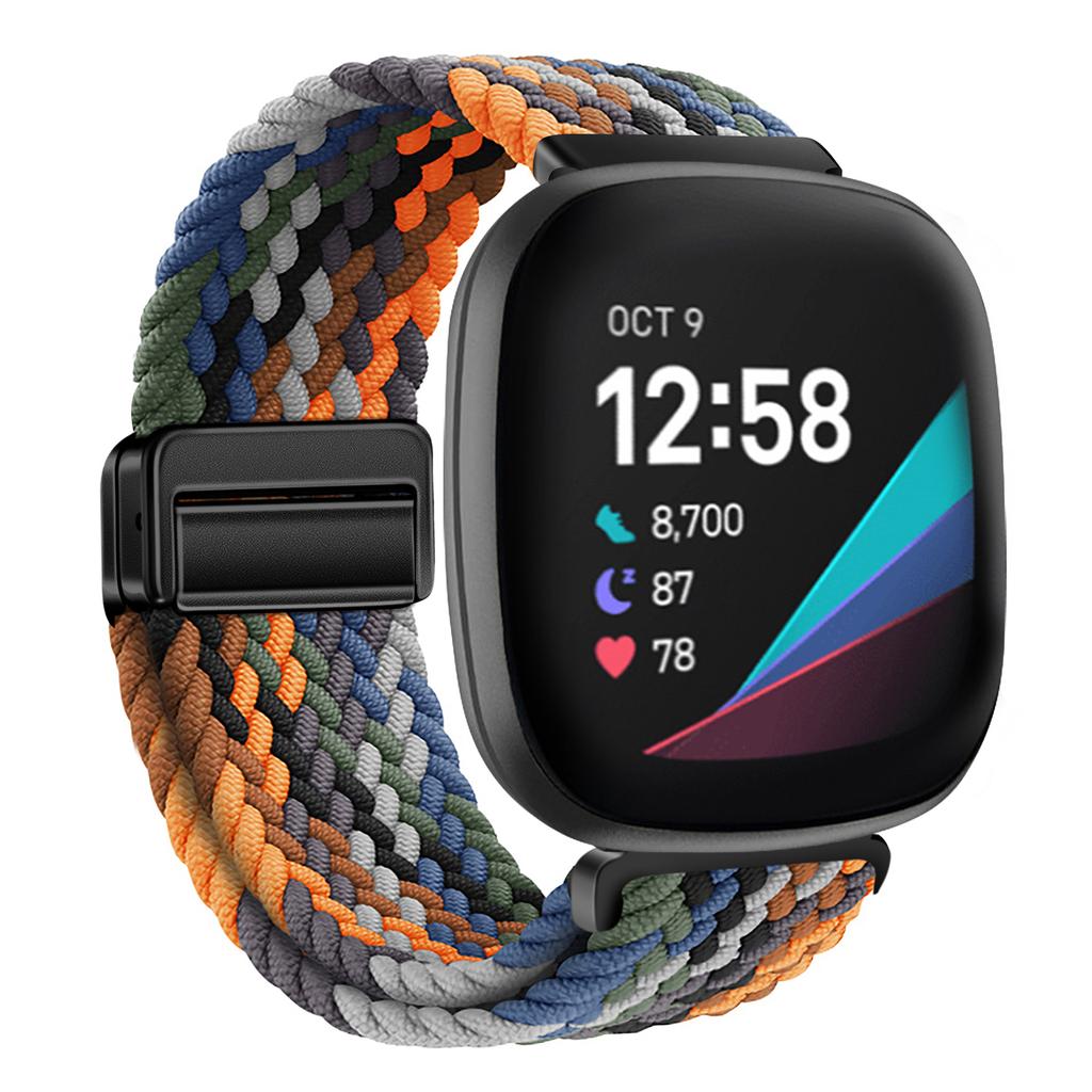 Nylon Braided Loop Strap For Fitbit Versa 4/3 Adjustable Metal Magnetic Bracelet Wristband For Fitbit Sense 2/1 Band Accessories