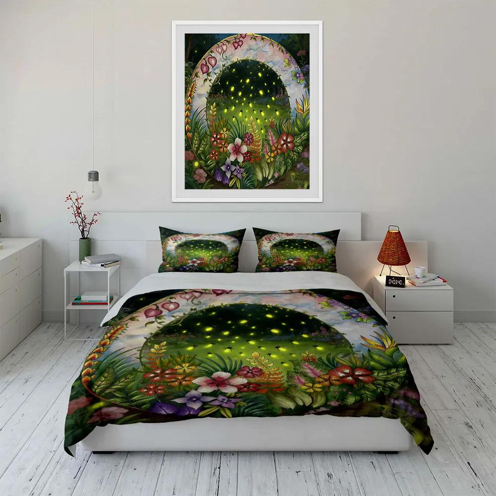 "Garden Floral Firefly Decorative Set" Soft Comfortable Duvet Cover Bedding Set Included 1*Duvet Cover & 2*Pillowcases, gift