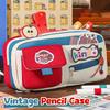 Large Capacity Vintage American Style Color-Block Pencil Case - Multipurpose Accessories Supplies Organizer For Learning