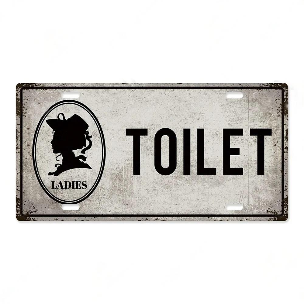 Restroom Metal Signs Wall Decor Plaque Metal Vintage License Plate for Home Bar Club Toilet Bathroom Restroom