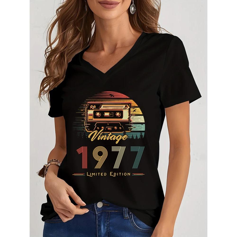 Koszulka Vintage 1984/1975 Edycja Limitowana Graficzny Nadruk T-shirty Kobiety Krótki Rękaw Dekolt w Serek