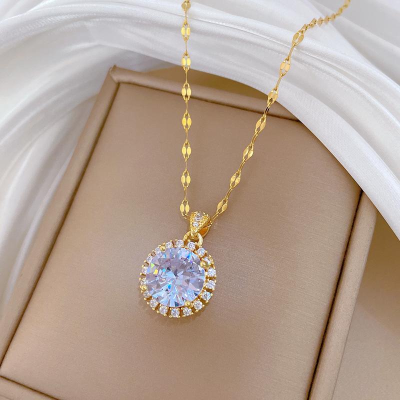 Round shape zirconia Pendant Necklace for Women 2025 New Fashion Golden Stainless Steel Chain Necklace Wedding Jewelry Accessories