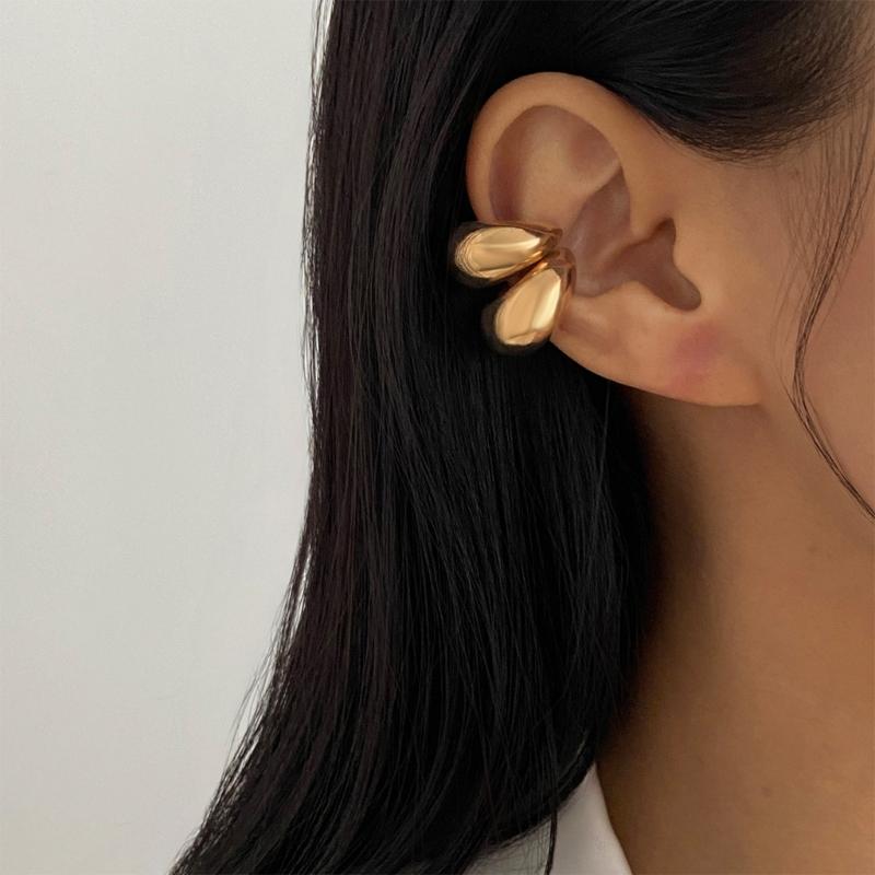 Artistic Layered Cutout No Piercing Earrings Double Tone Choices Lightweight Alloy Design Ear Accessories For Women