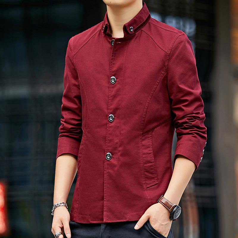 New Jacket Casual Loose Jacket Men Spring and Autumn Standing Collar Men's Trench Coat Washed Cotton Handsome Simple Coat