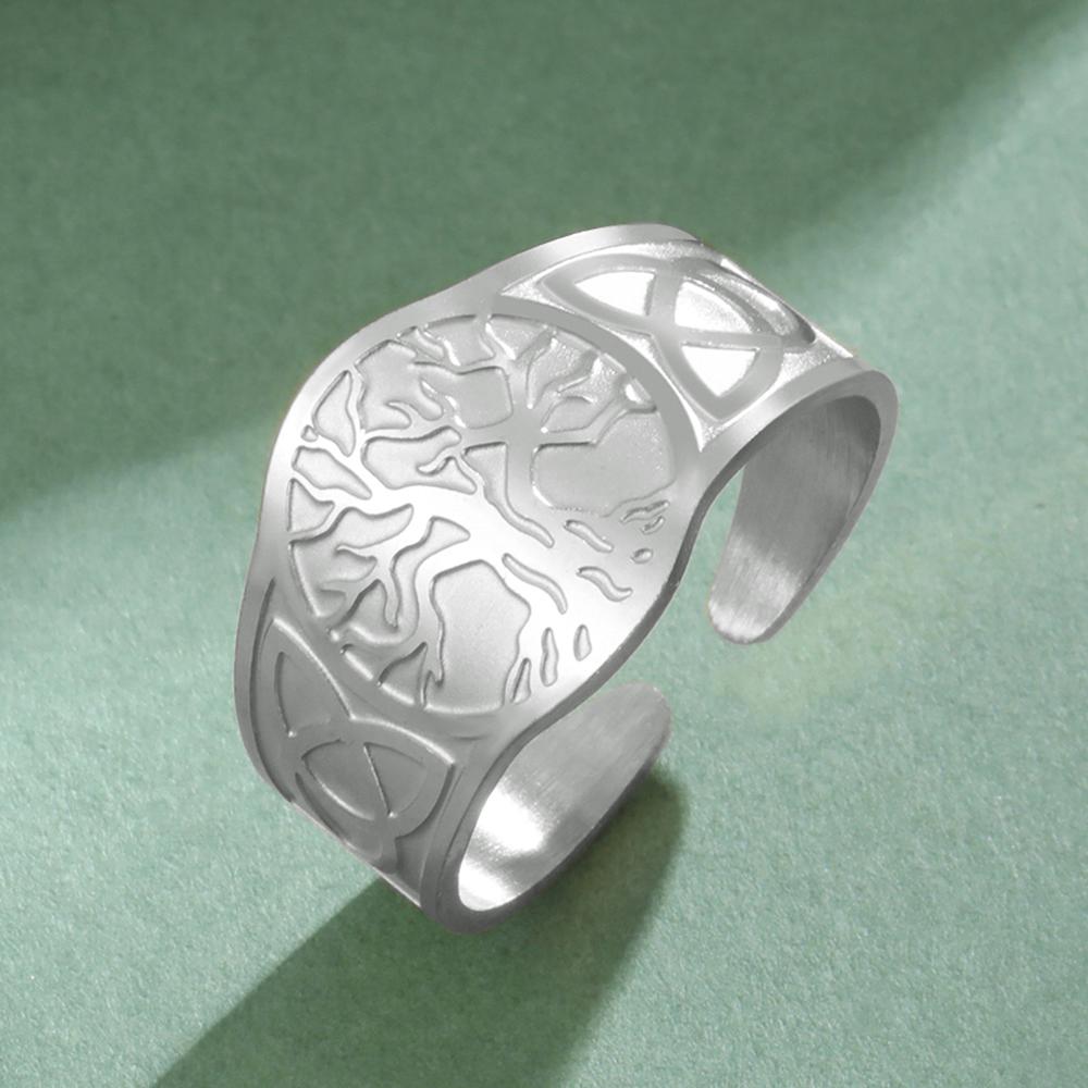 Dawapara Tree of Life Ring Yggdrasil World Tree Celtics Knot Adjustable Ring Stainless Steel Wedding Band Wholesale Jewelry