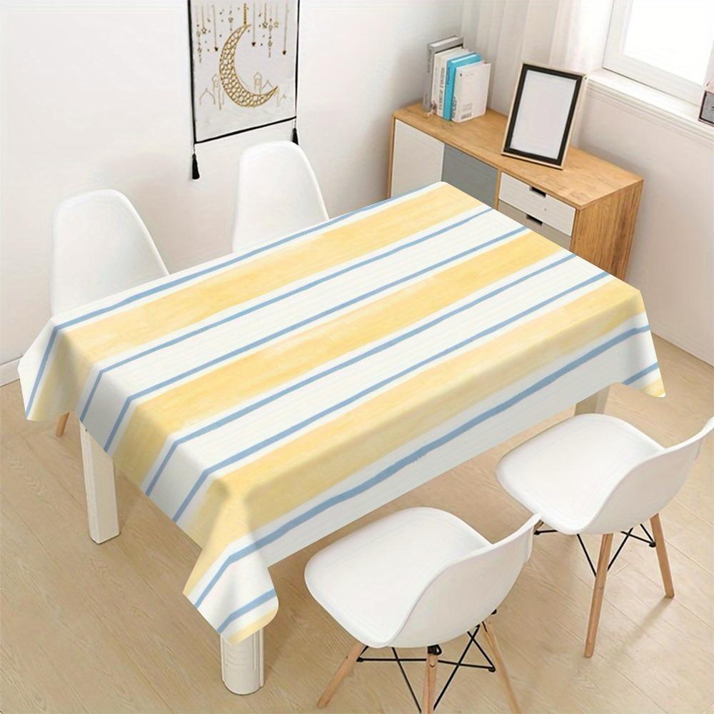 Durable & Stylish Polyester Tablecloth - Vibrant Yellow & White Striped | Machine-Made for Outdoor Dining, Farmhouse Decor