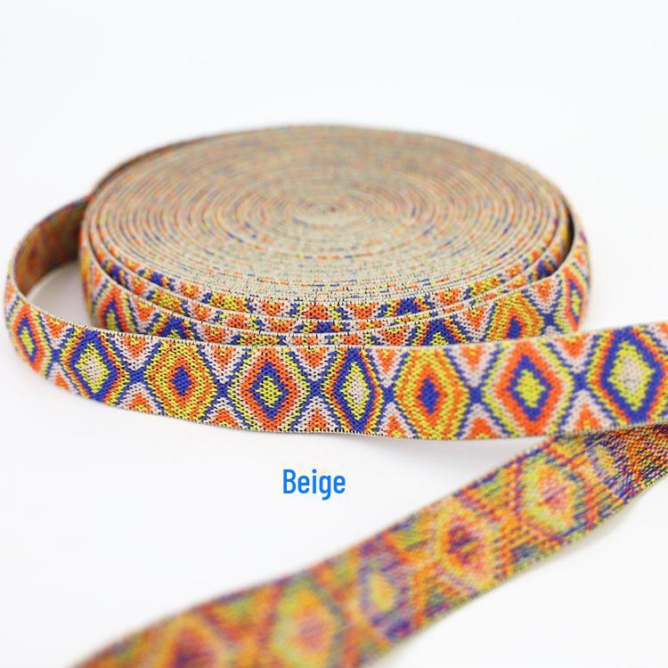 25mm Wide Colorful Ethnic Jacquard Elastic Band for Clothing, Shoes, and Hats
