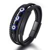 Men's Bracelet Evil Eye Magnetic Clasp Leather Braided Cuff Punk Jewelry Black Silver