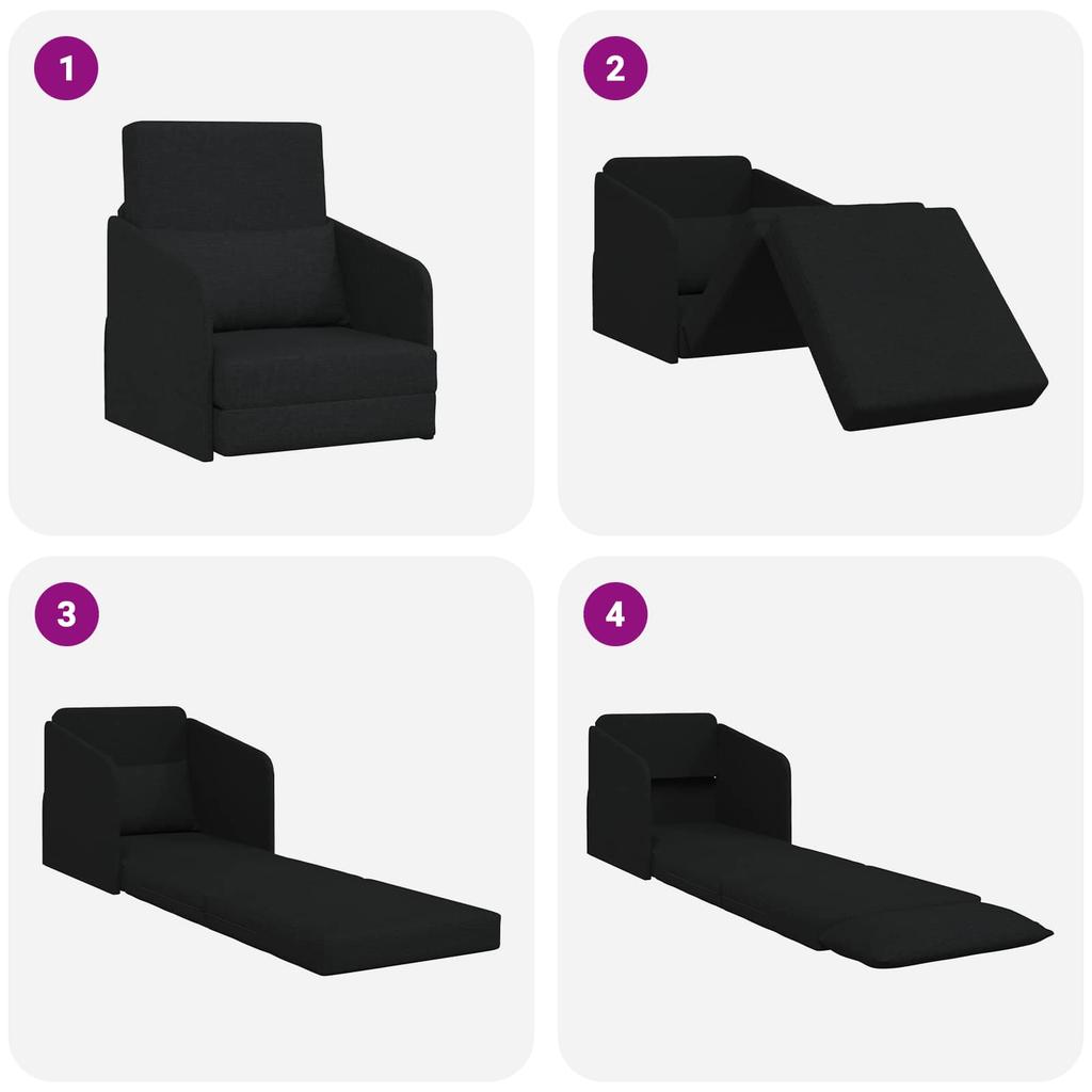 Black Sleeper Sofa 65 x 80 x 83 cm Fabric