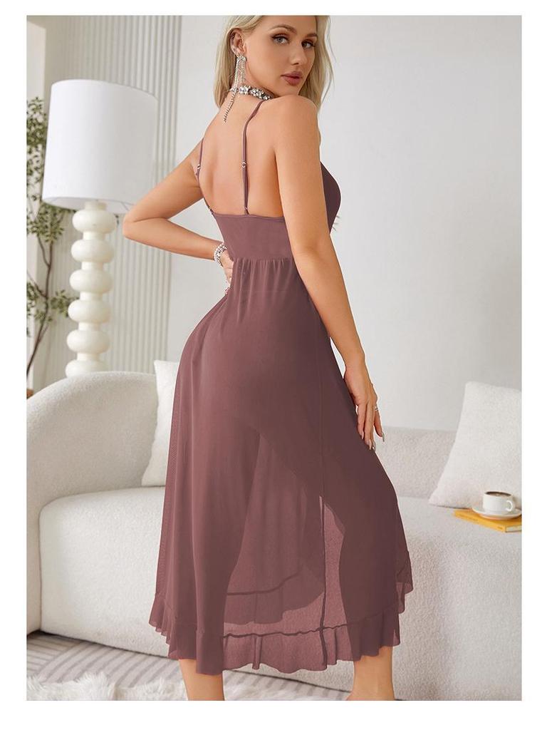 Elegantní noční košilka s V-výstřihem, otevřenými zády a bez rukávů