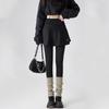 Women's Faux Two-Piece Fleece-Enhanced Shark Pants: Yoga-Style Pleated Skirt and Tights for Spring, Autumn, and Winter.