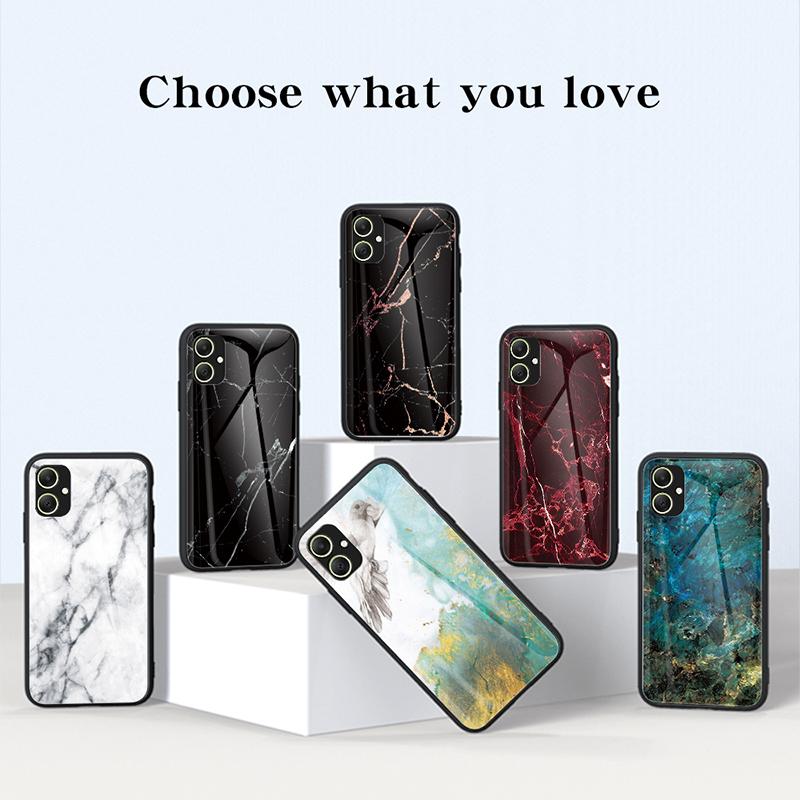 For Samsung Galaxy A05 4G Cover Marble Pattern Tempered Glass+PC+TPU Anti-scratch Shell