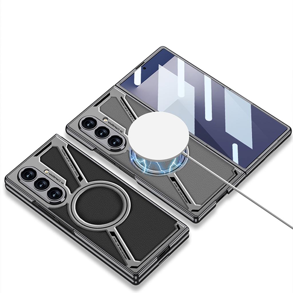Z shaped Shell Electroplating Plain Leather Suitable for Samsung Zfold7 Mobile Phone Case Film Integrated Built In Magnetic Ring Protection Case