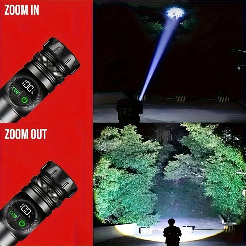 LED+COB Super Bright Flashlight Outdoor Rechargeable Zoom Lantern Emergency High Strong Power LED Flashlights For Camping Hiking