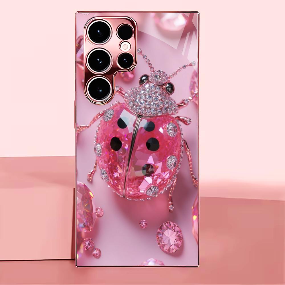 Pink crystal beetle Madam pink  Glass  PhoneCase for Samsung Galaxy S26 S25 S24 S23 S22 S21 FE Ultra Plus Dropresistant Female