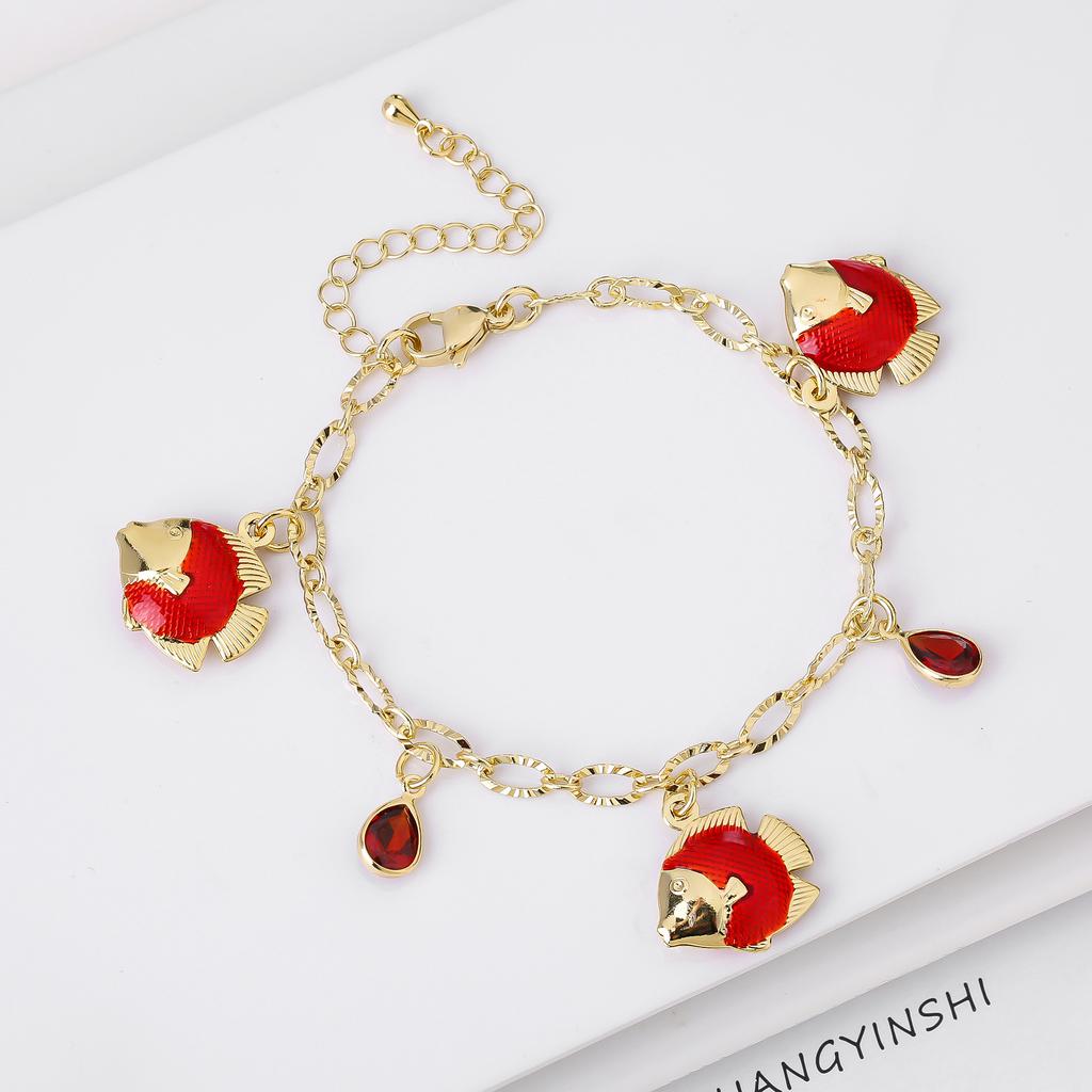 8-Color Gold-Plated Fish Pendant Crystal Bracelet Charming for Women Girls Party Trending Wrist Jewelry Birthday Vacation Gift