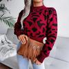 Women Autumn Winter Leopard Print Knitted Crop Sweater Long Sleeve O Neck Nipped Tops Sizes S To L