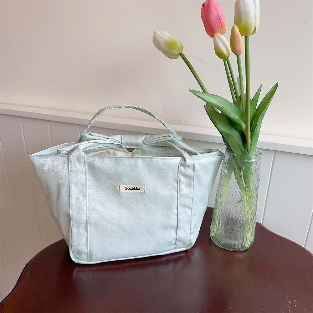 Trendy Soft Tote Bag With Bow For Women 2024 Everyday Use Pink Green Beige