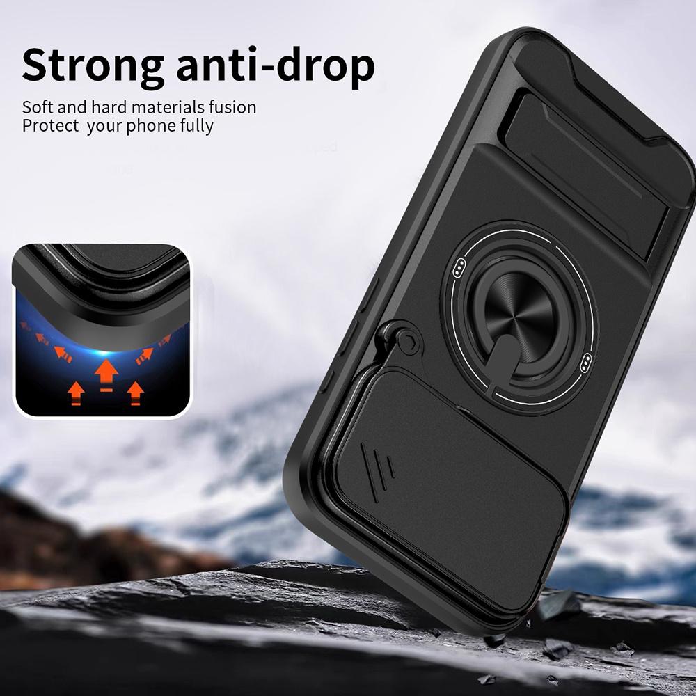 For iPhone 17 Pro Max Case Compatible with MagSafe Ring Holder Foldable Kickstand TPU PC Phone Cover with Camera Lens Slider